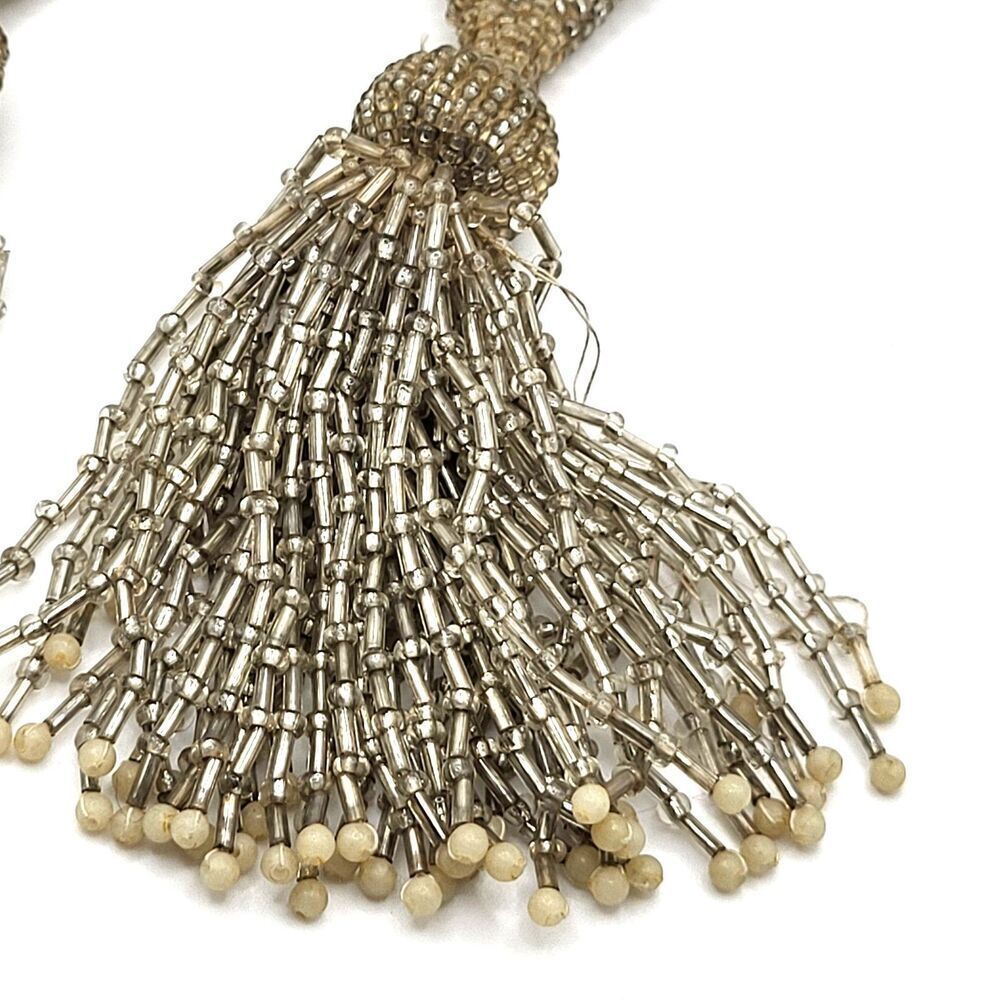 Vintage Pair of 2 Silver Beaded Tassel Ties 6.5in